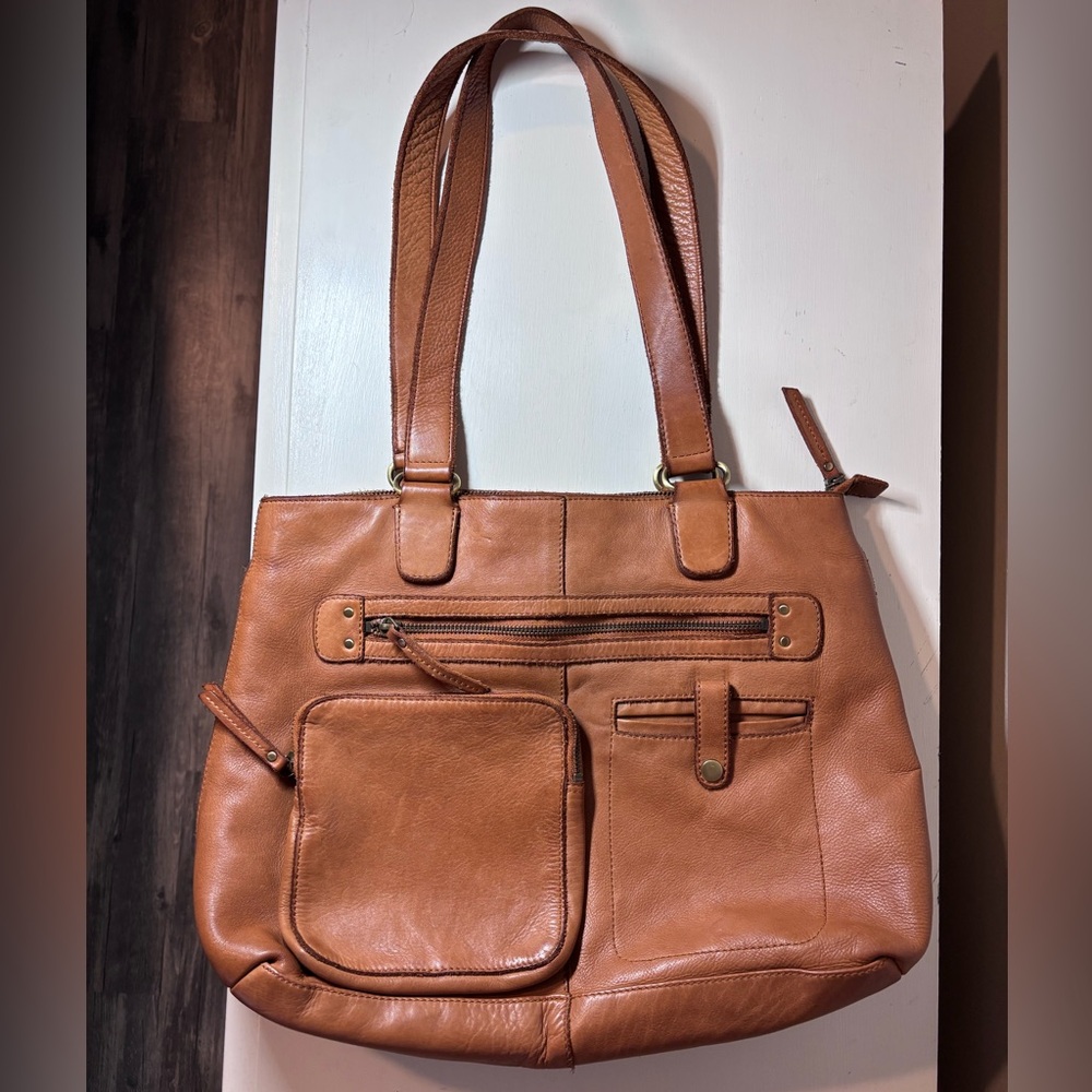 Tan GENUINE LEATHER Tote Bag - Versatile Everyday Carry - Picture 3 of 10